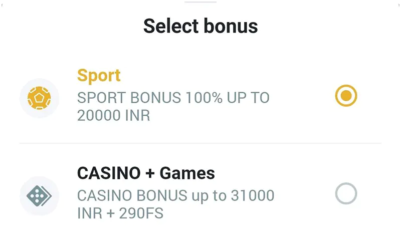 Select Casino bonus in Melbet app